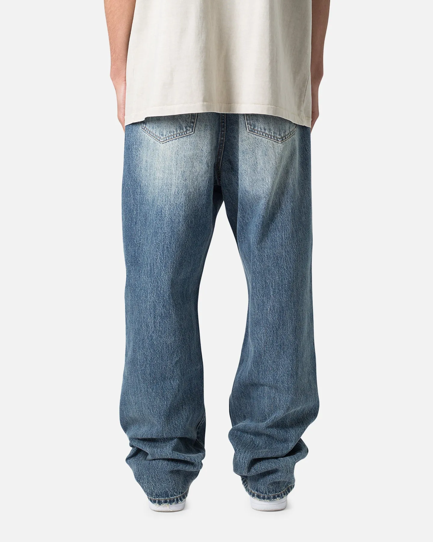 MNML Ultra Baggy Knee Thrashed Denim Jeans Blue