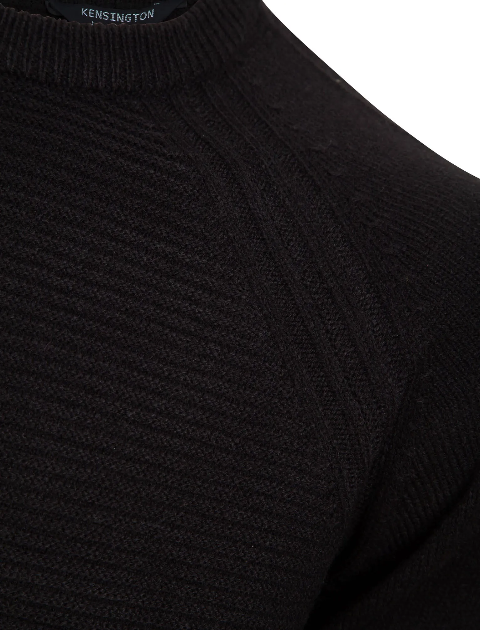 Morphy Ribbed Stitch Crew Neck Knitted Jumper in Jet Black - Kensington Eastside