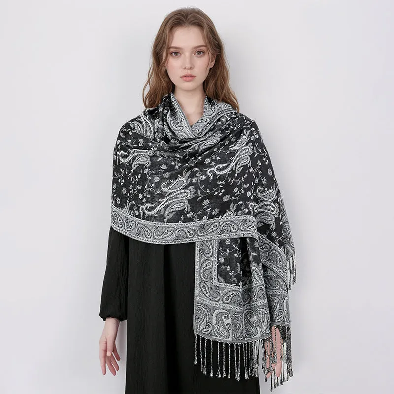 MY01Luxury brand autumn cashmere shawl women wrap warm winter scarf design print female cashew jacquard