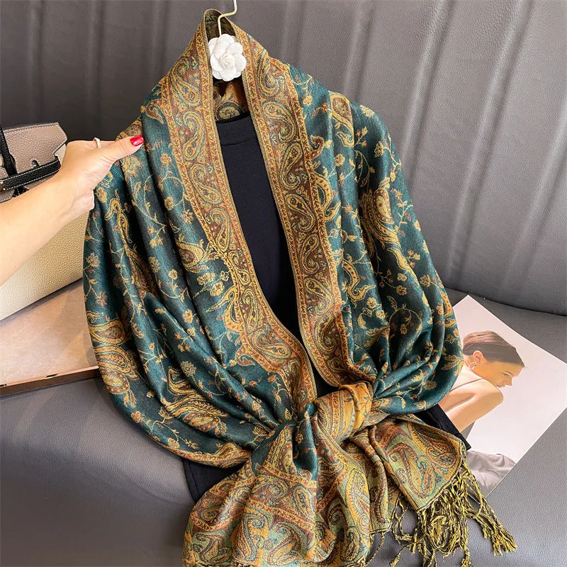 MY01Luxury brand autumn cashmere shawl women wrap warm winter scarf design print female cashew jacquard