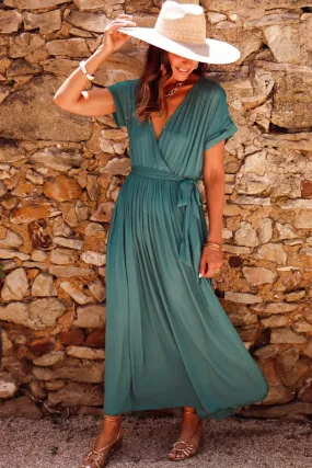 Mystic Forest Green Short Sleeve Maxi Dress