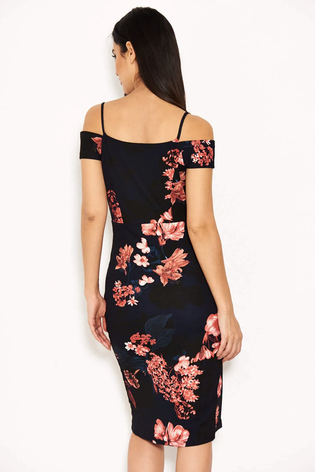 Navy Floral Wrap Front Dress