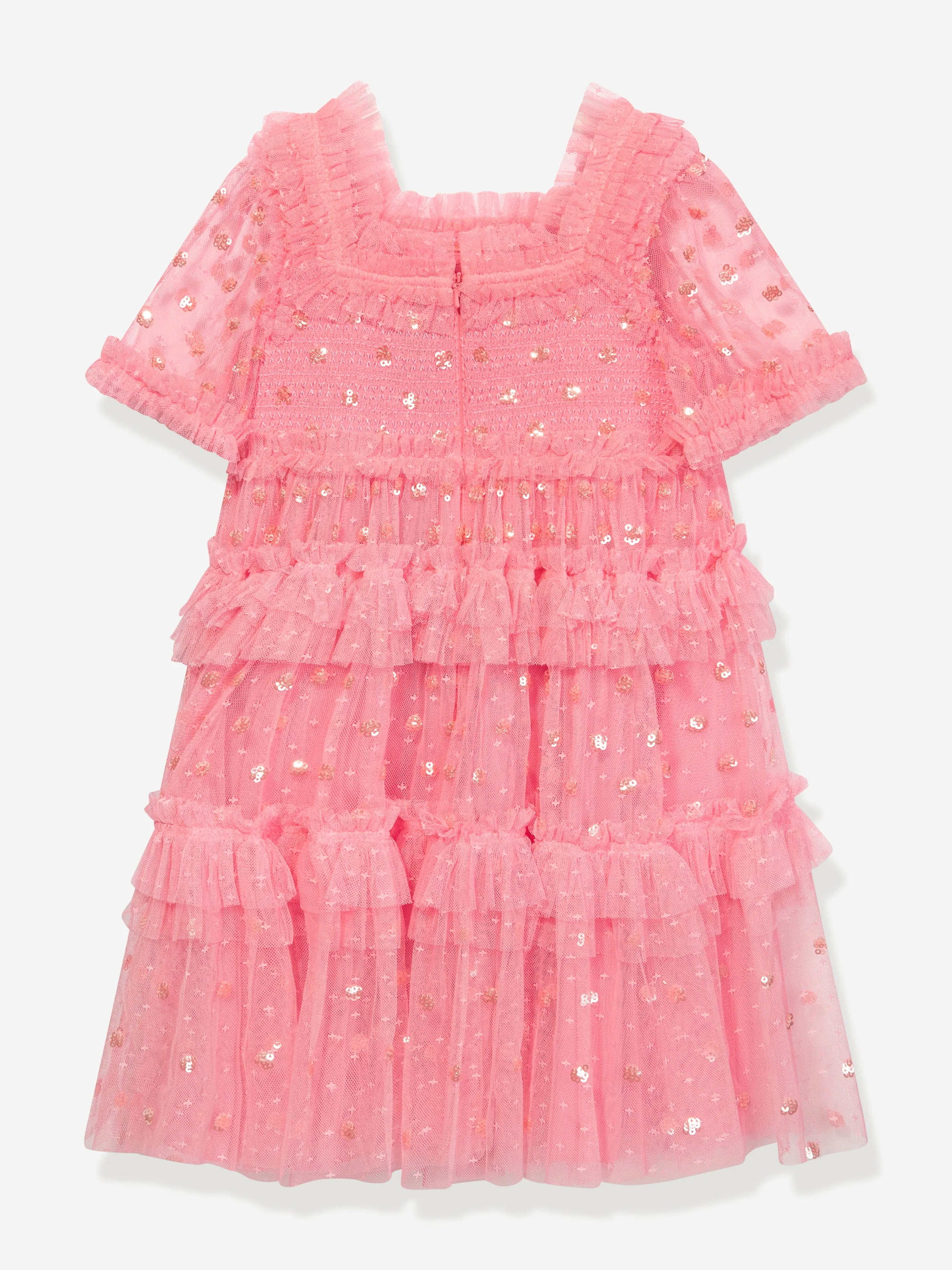 Needle & Thread Girls Polka Dot Smocked Dress in Pink