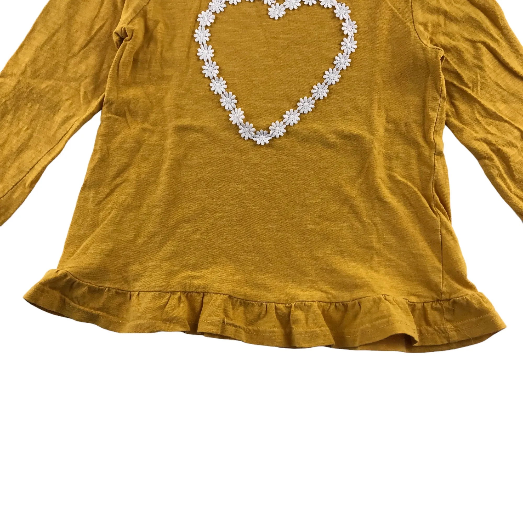 Nutmeg t-shirt 5-6 years yellow embroidered daisies love heart long sleeve cotton