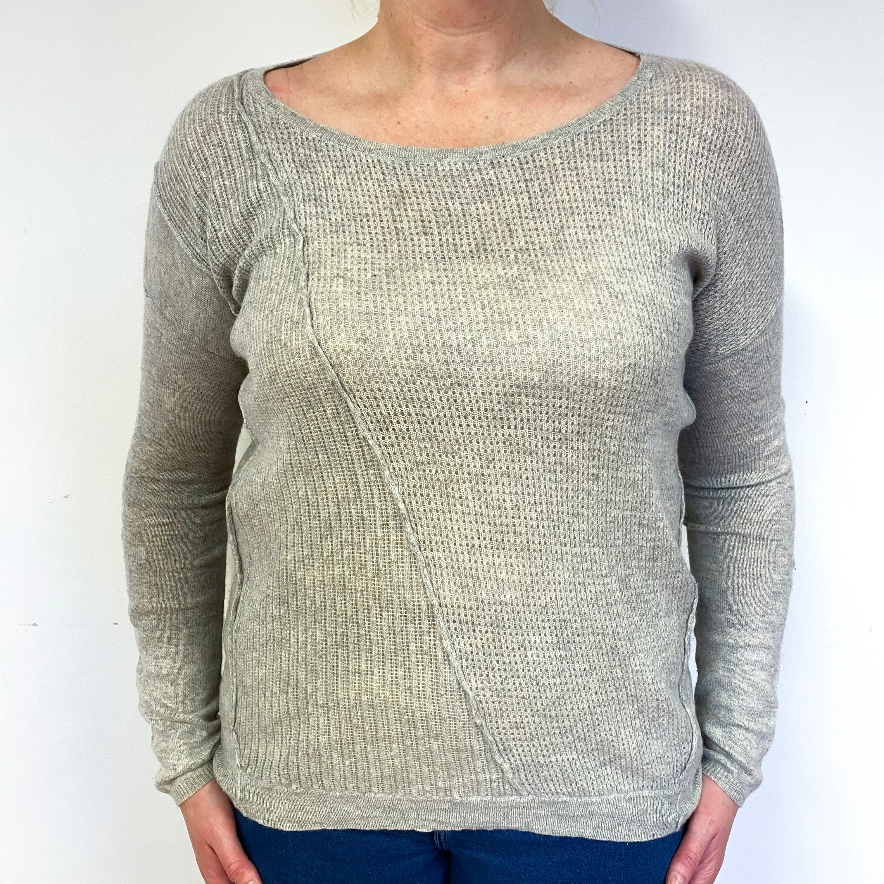 Oatmeal Beige Cashmere Crew Neck Jumper Large