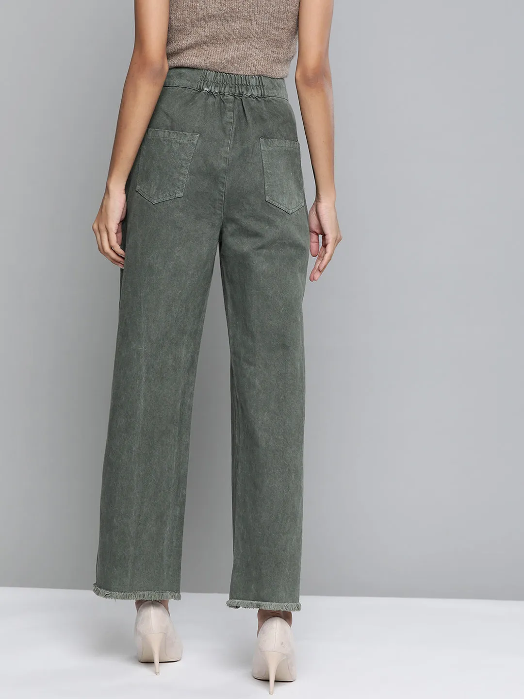 Olive Denim Wide Leg Jeans