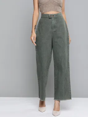 Olive Denim Wide Leg Jeans