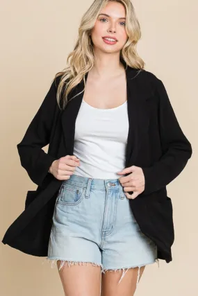 One Button Long Sleeve Blazer with Pockets