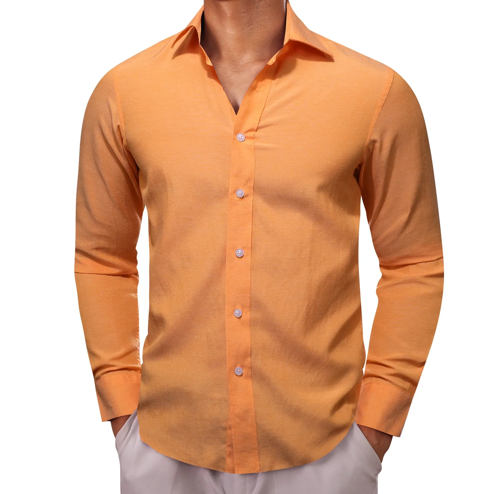 Orange Solid Men's Long Sleeve Casual Shirt