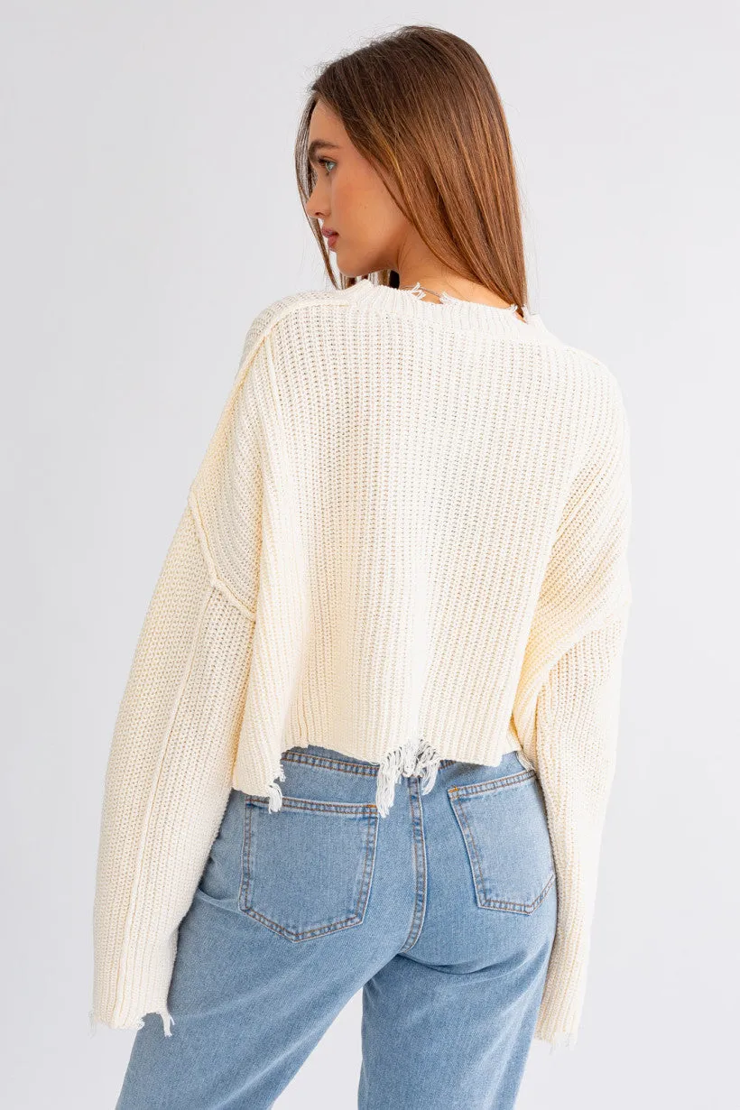 Out Seam Damaged Crop Knit Sweater