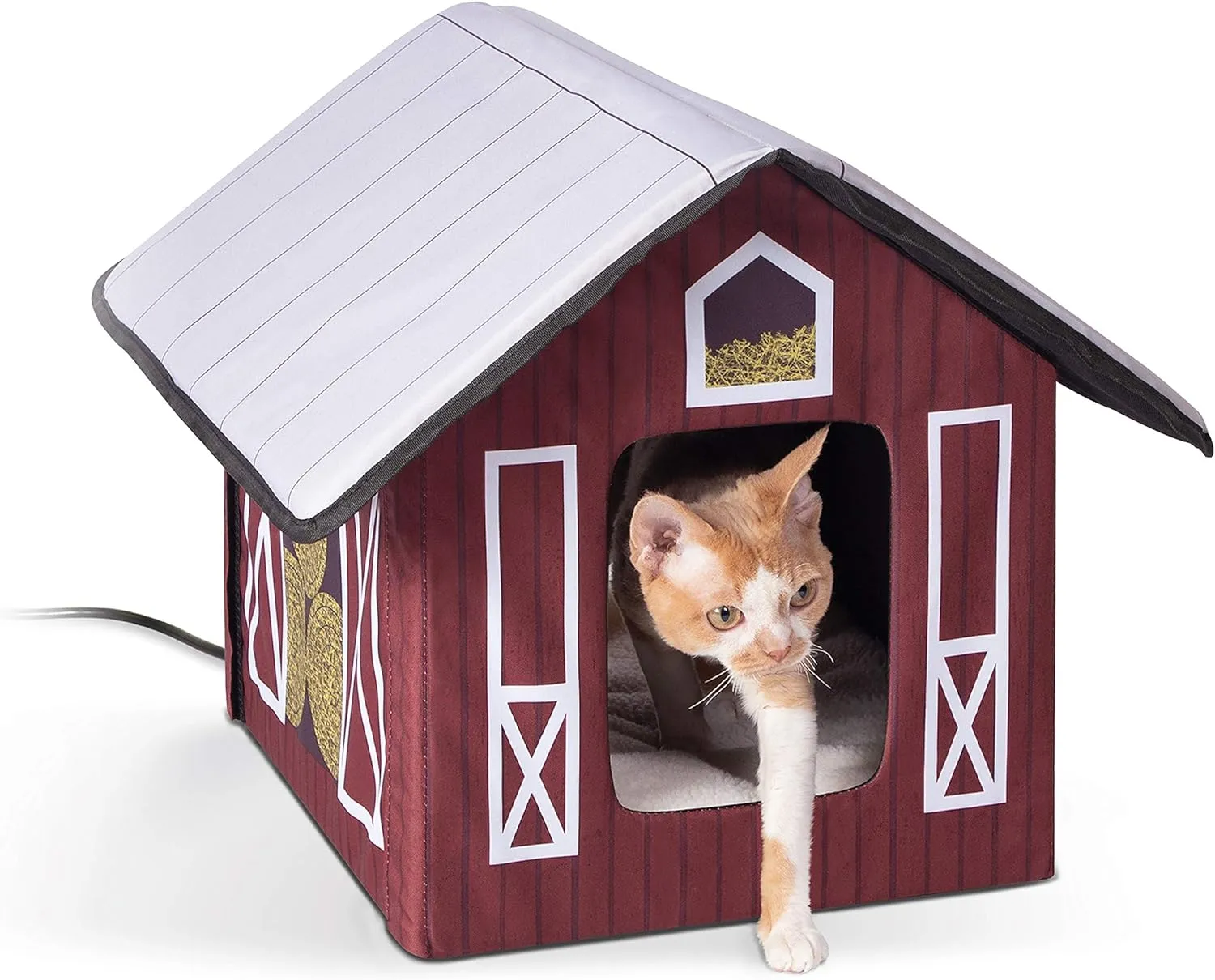 Outdoor Heated Kitty House, Insulated Shelter with Heated Pad for Winter