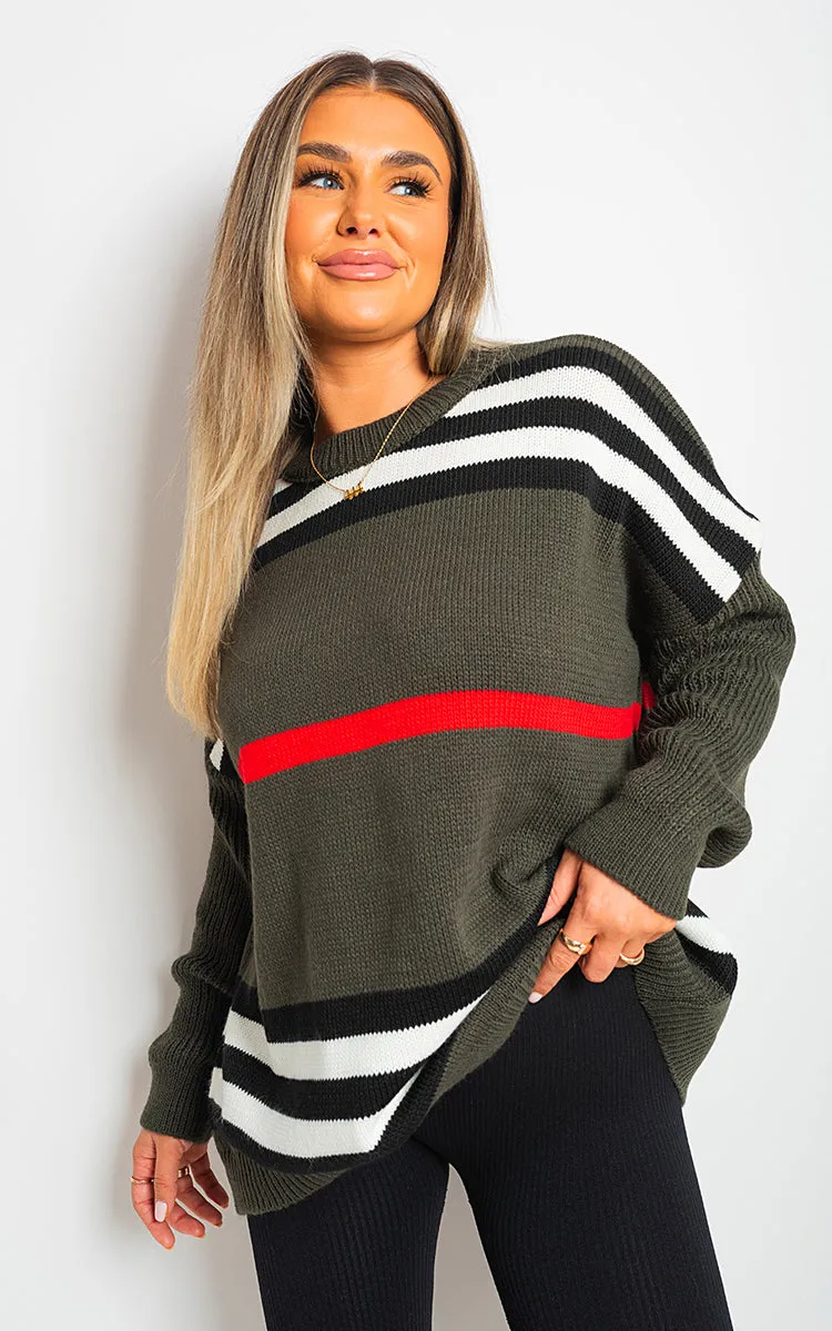 Oversized Striped Long Sleeve Knitted Jumper