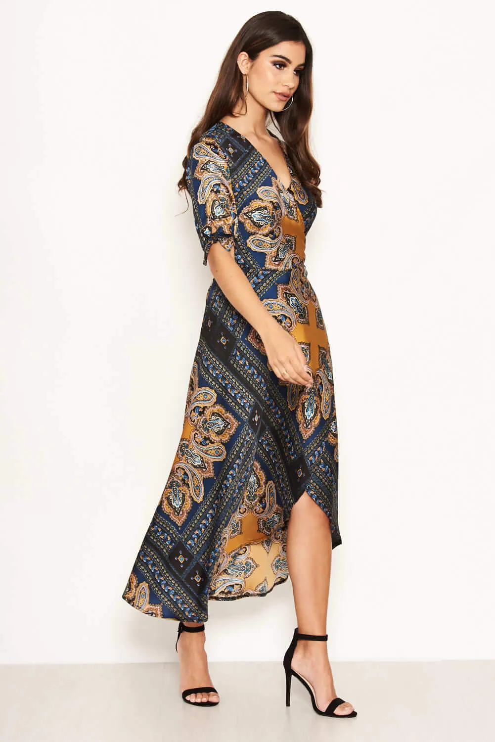 Paisley Tie Waist Wrap Maxi Dress