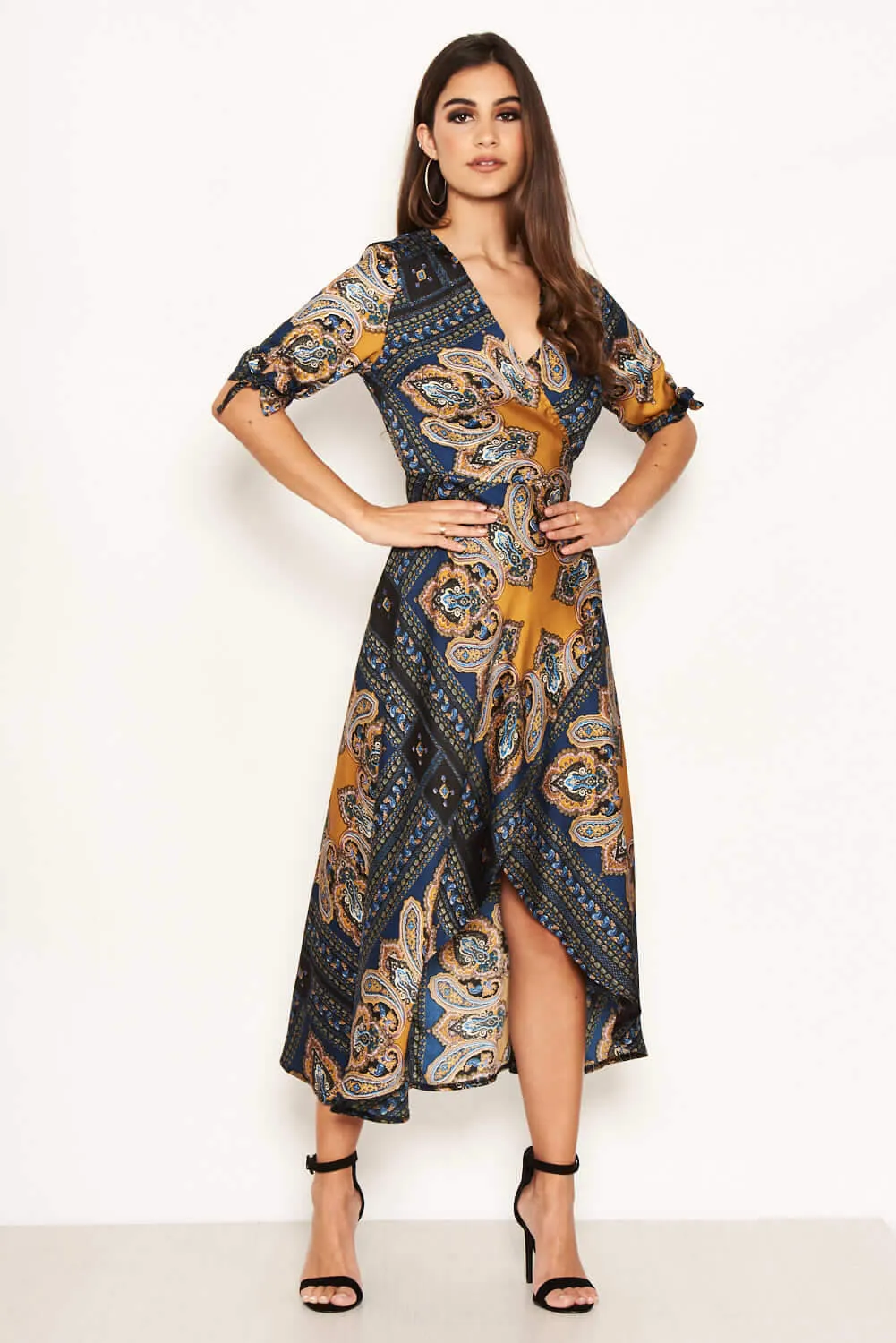 Paisley Tie Waist Wrap Maxi Dress