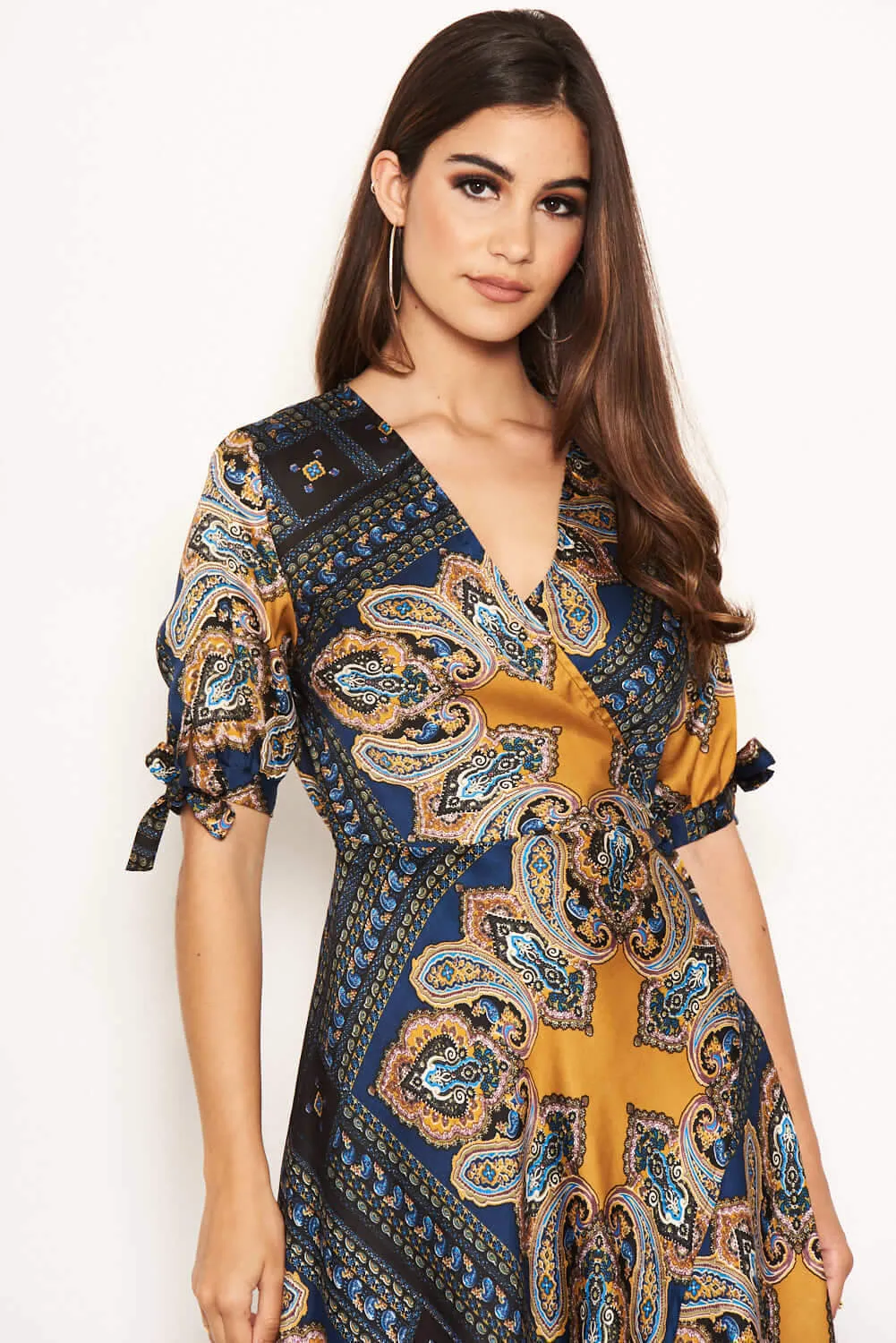 Paisley Tie Waist Wrap Maxi Dress