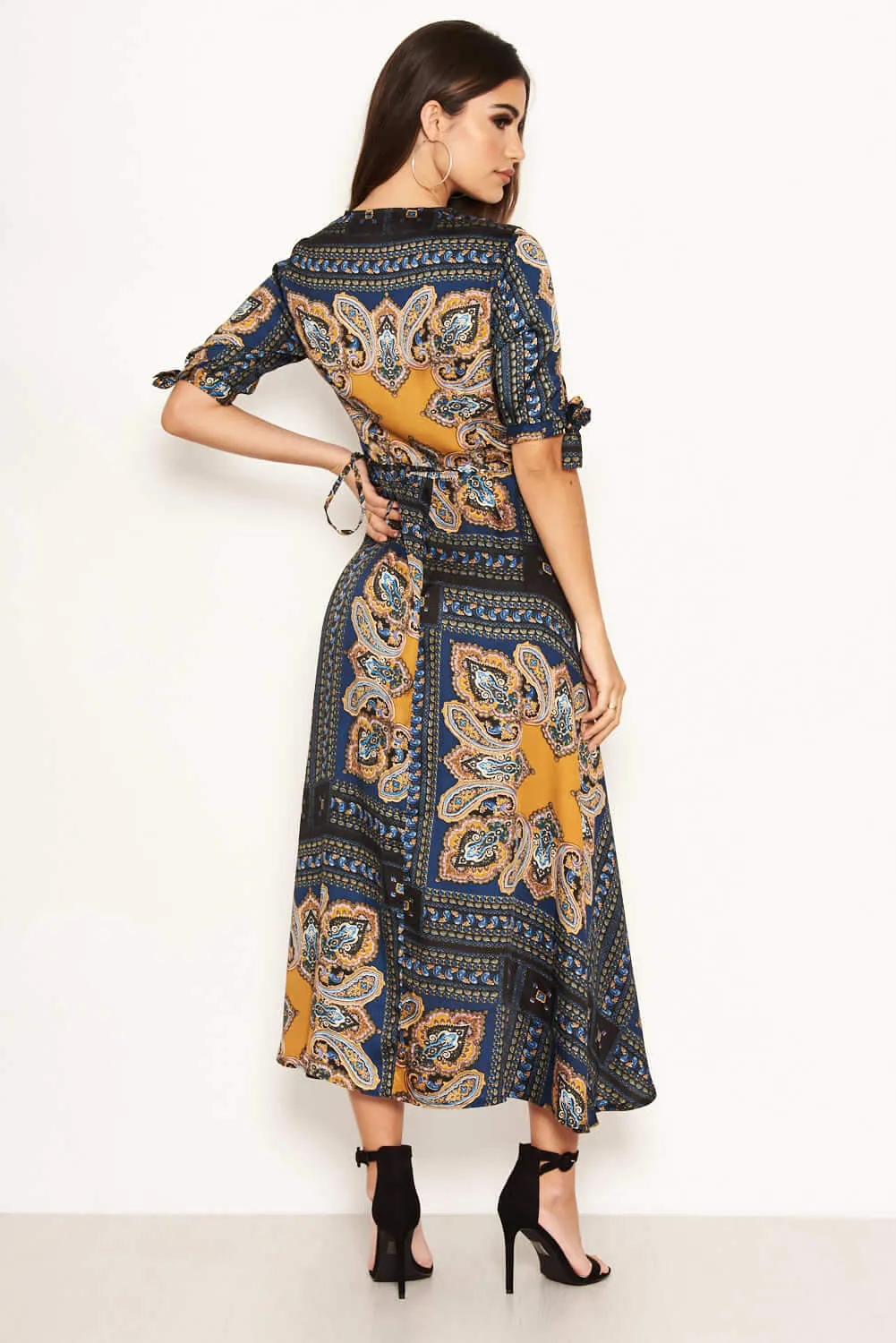 Paisley Tie Waist Wrap Maxi Dress