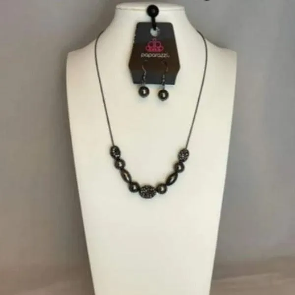 Paparazzi Space Glam Black Necklace & Earrings Set