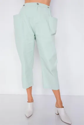 Pastel Sage Chic Solid Ankle Wide Leg Adjustable Snap Waist Pants /3-2