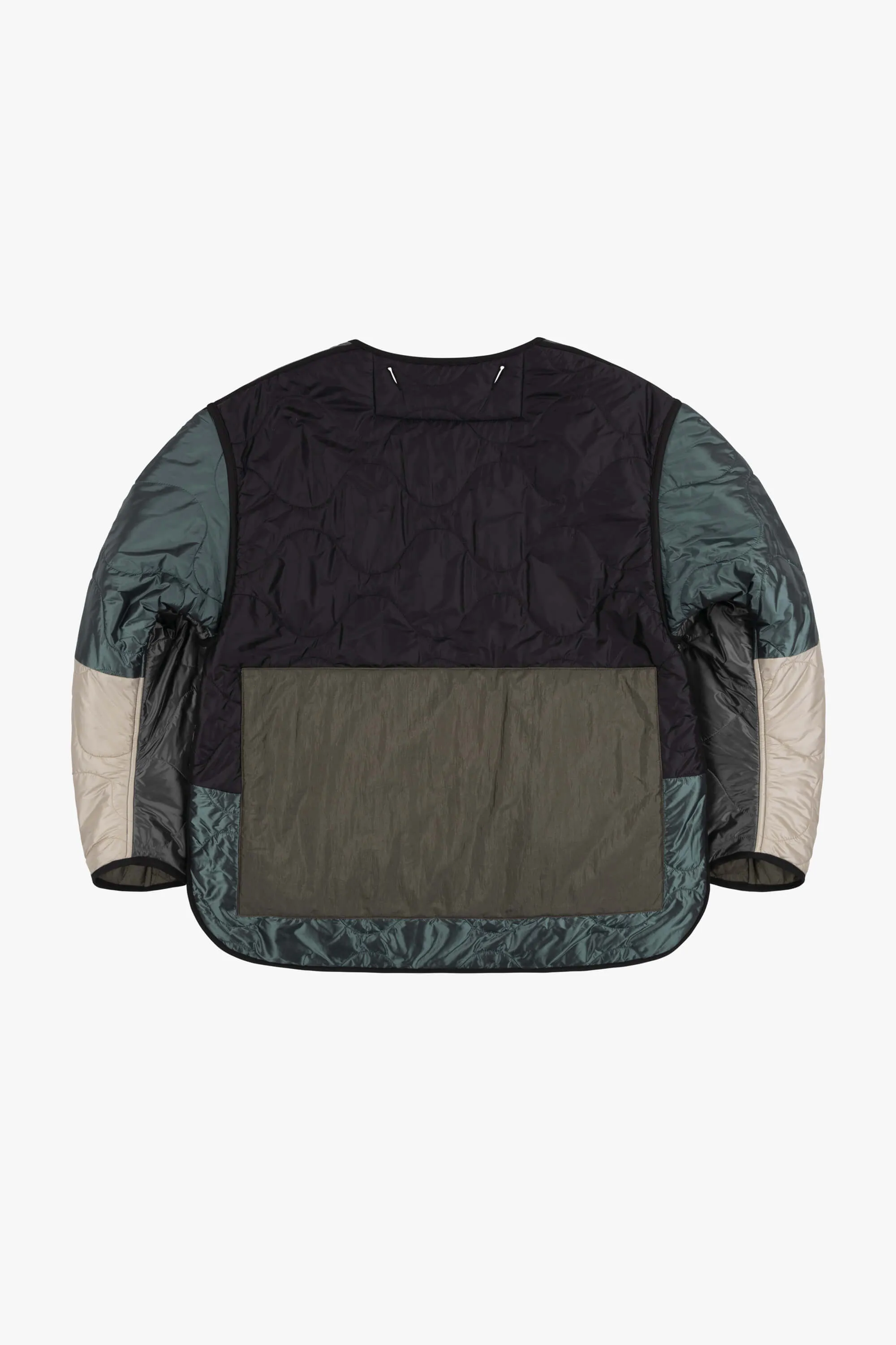 Patchwork Cropped Quilt Jacket - Anthracite & Mineral Green / Dark Olive