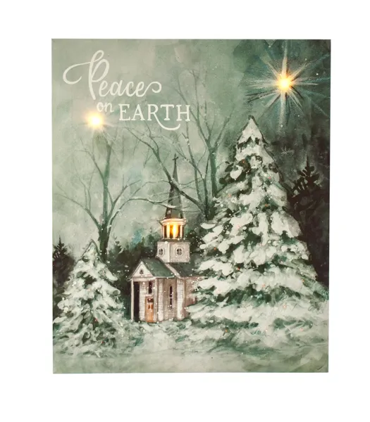 Peace on Earth LED Light Up Church Wall Decor Canvas