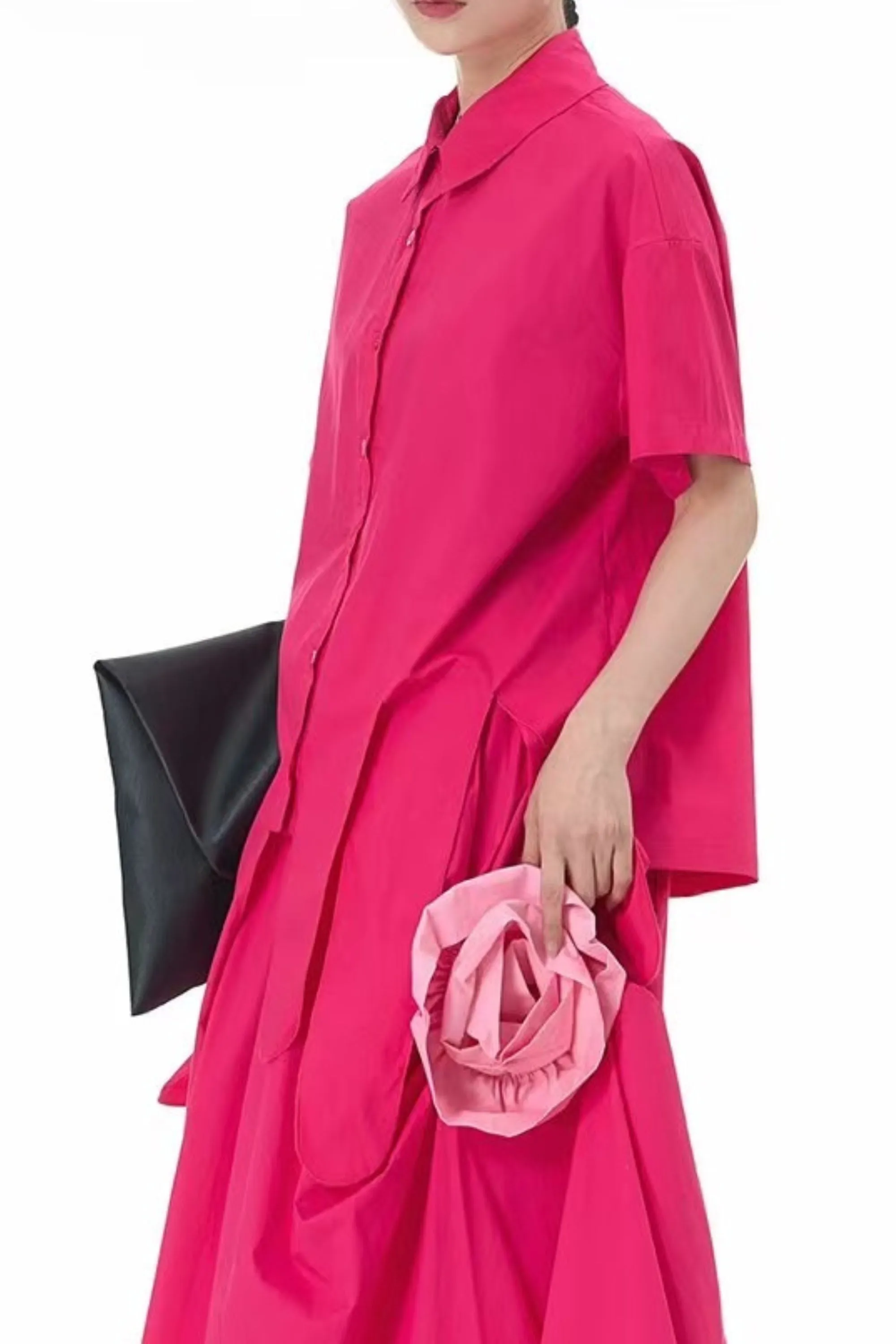 Pink Asymmetric Hem Shirt