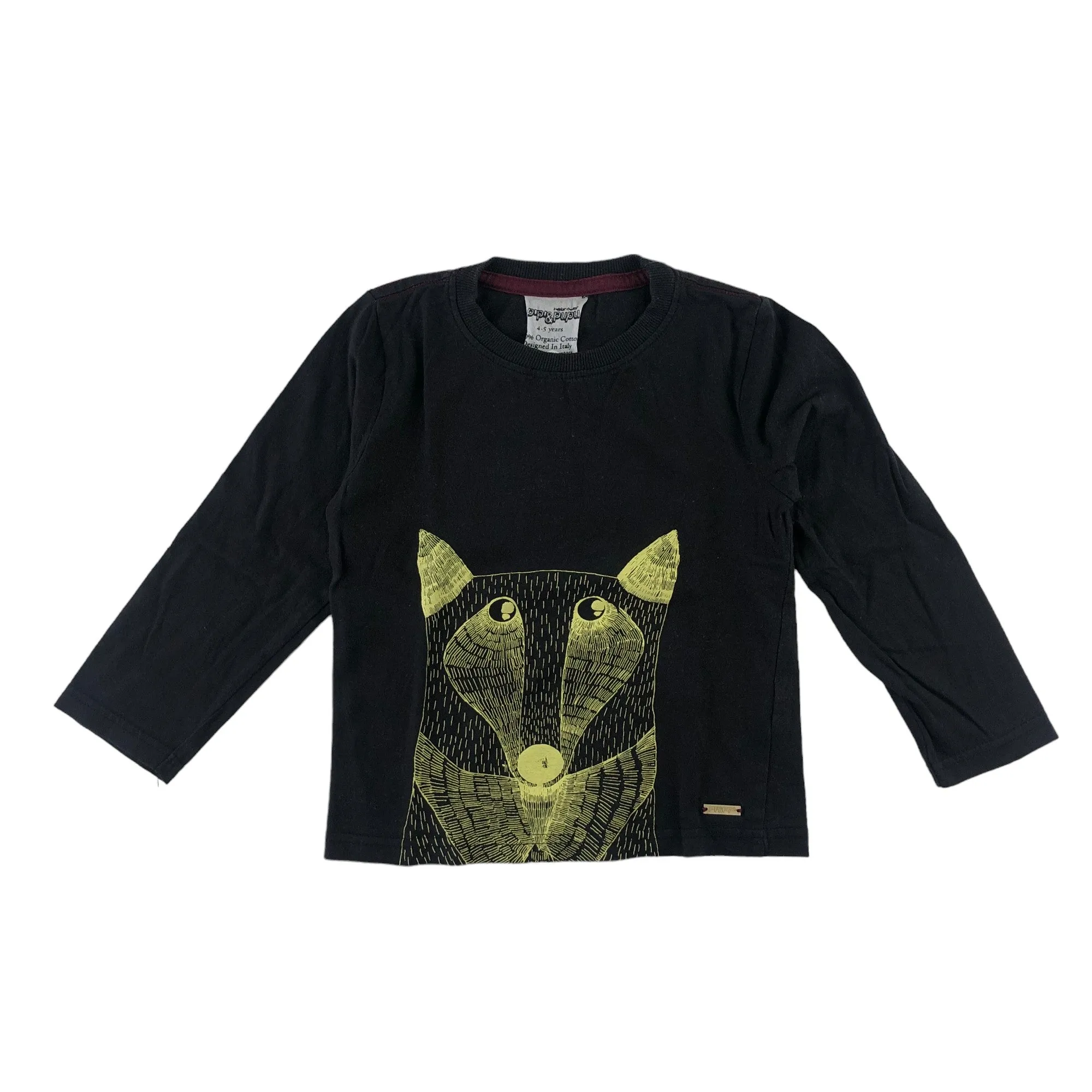 Pipi and Pupu t-shirt 4-5 years black graphic fox print long sleeve cotton