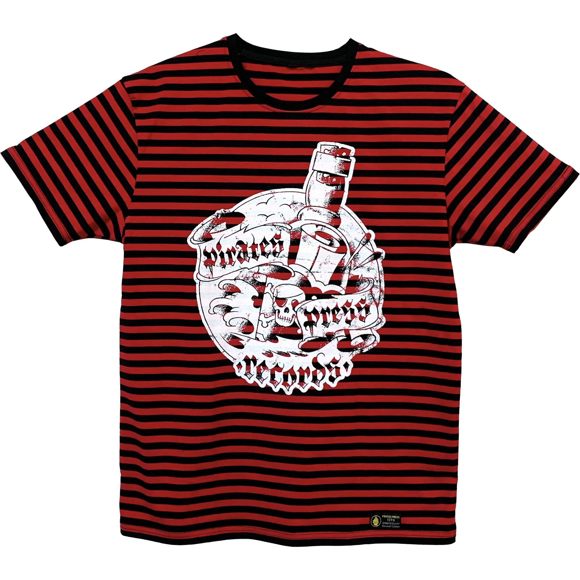 Pirates Press - Bottle - White on Red & Black Striped  - 15 Year Tag - T-Shirt