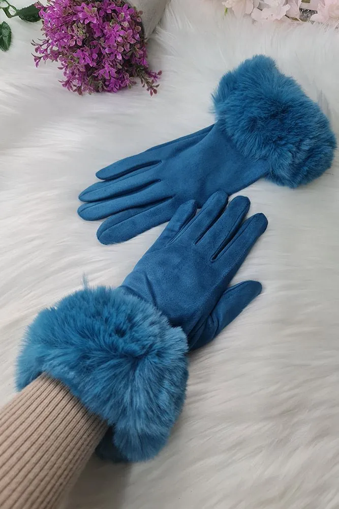 Plain Faux Fur Hem Soft Feel Gloves