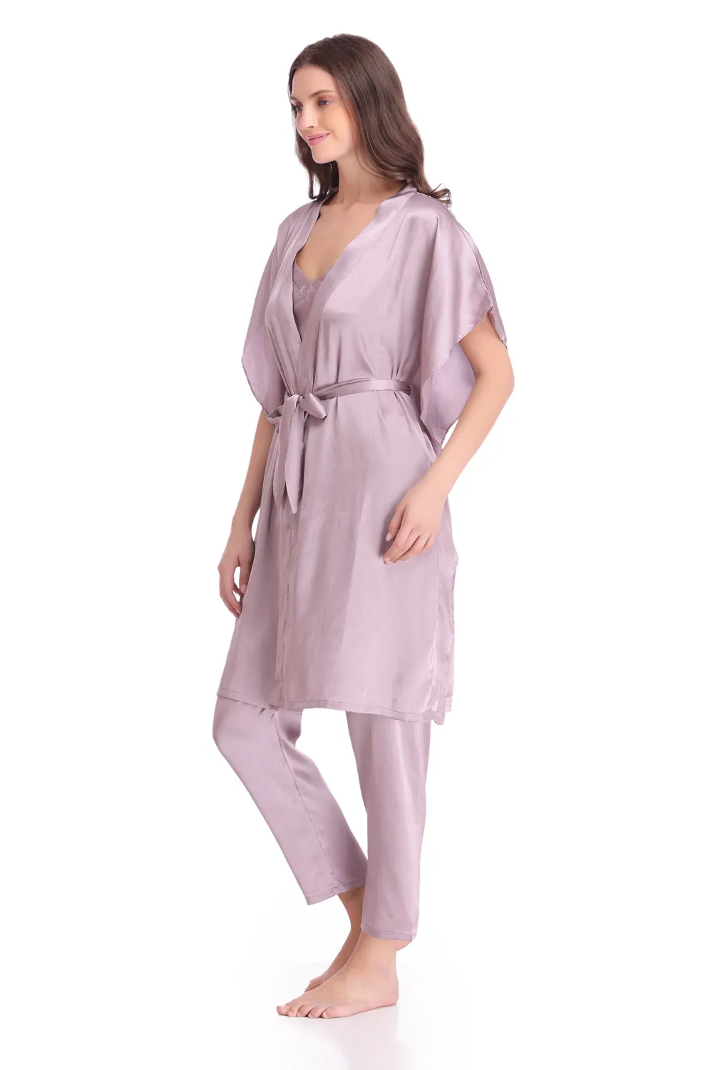 Plain satin Nightsuit with Long robe