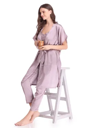 Plain satin Nightsuit with Long robe