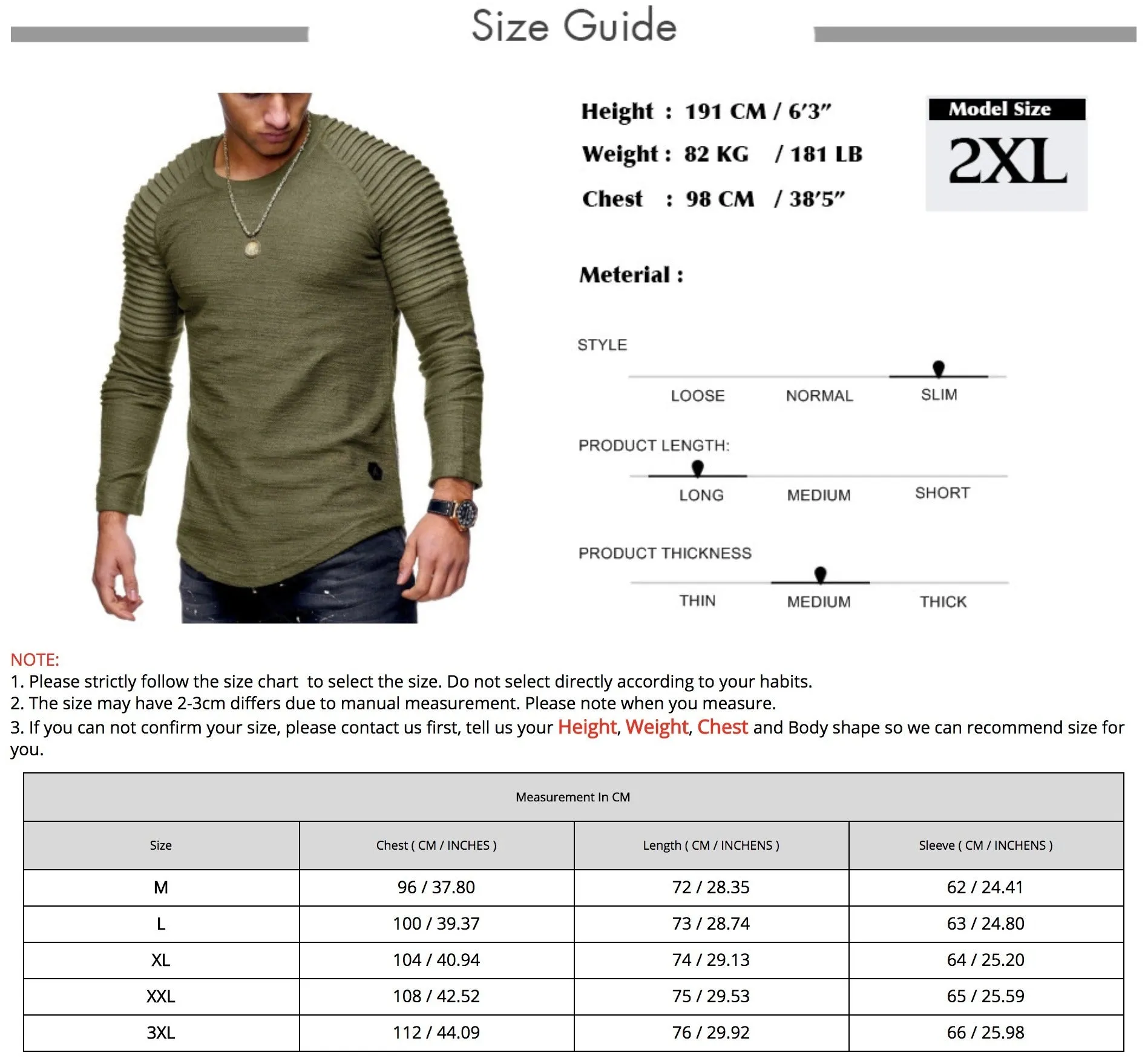 Pleated Shoulder Fit Muscle Style Men Long Sleeves T-Shirt