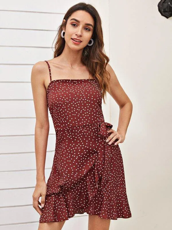 Polka Dot Print Knot Cami Dress