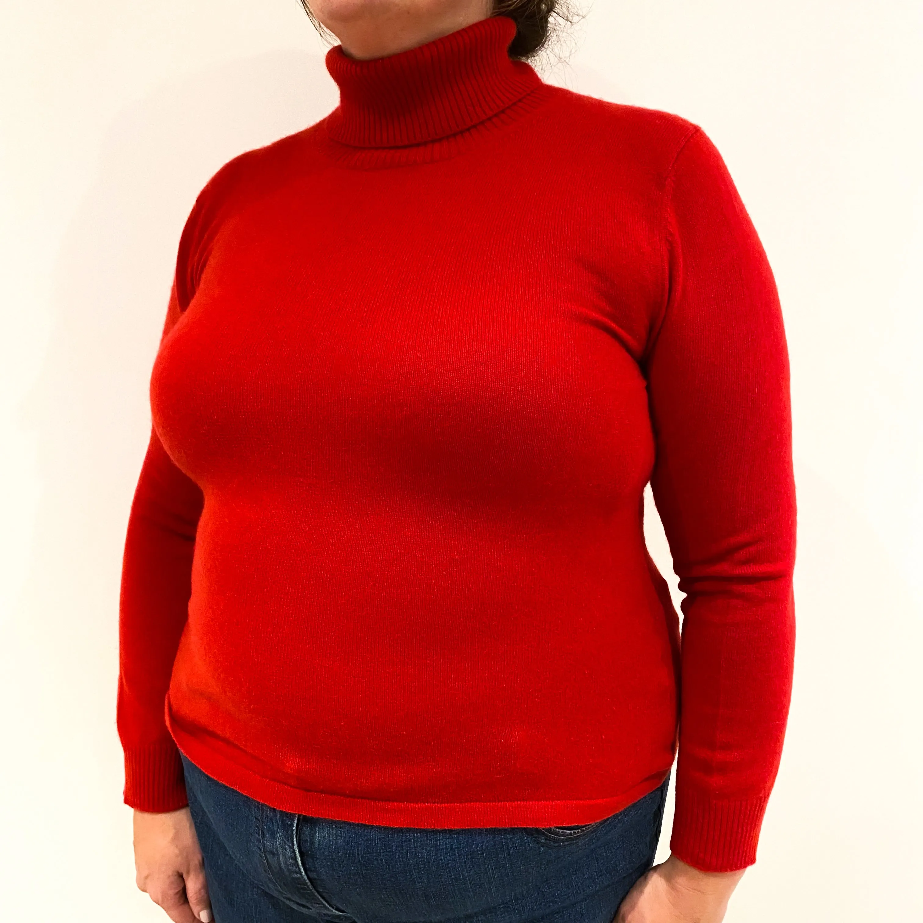Post Box Red Cashmere Polo Neck Jumper Extra Large