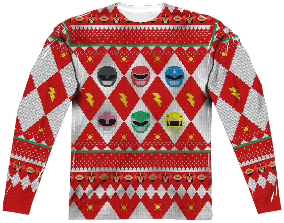 Power Rangers Ugly Faux Christmas Sweater Long Sleeve Tee