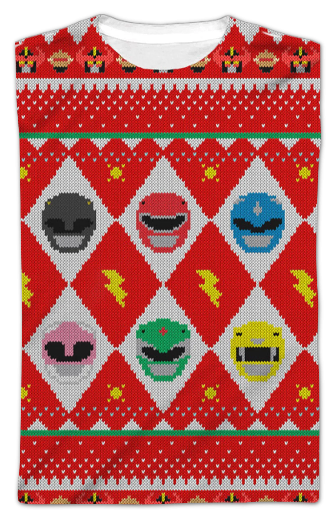 Power Rangers Ugly Faux Christmas Sweater Long Sleeve Tee