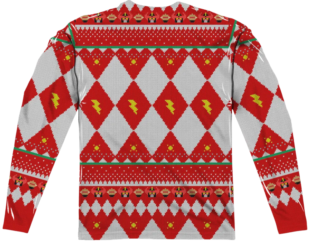 Power Rangers Ugly Faux Christmas Sweater Long Sleeve Tee