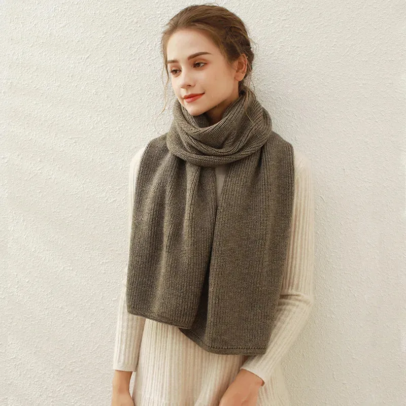 Pure Color Rib Knit Scarf Female Cashmere Warm Long Muffler Winter Scarf