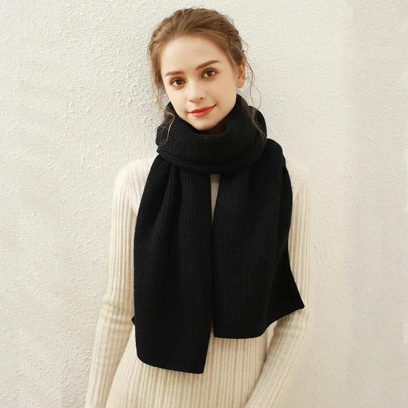 Pure Color Rib Knit Scarf Female Cashmere Warm Long Muffler Winter Scarf