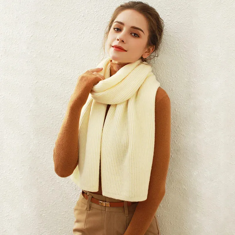 Pure Color Rib Knit Scarf Female Cashmere Warm Long Muffler Winter Scarf