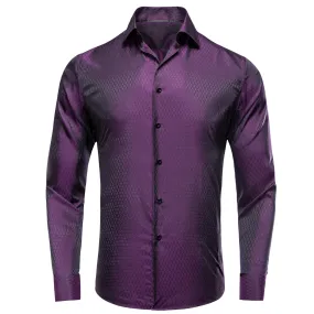 Purple Black Novelty Silk Men's Long Sleeve Shirt