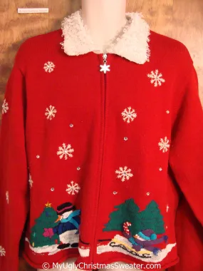 Red Christmas Sweater with Fluffy Collar