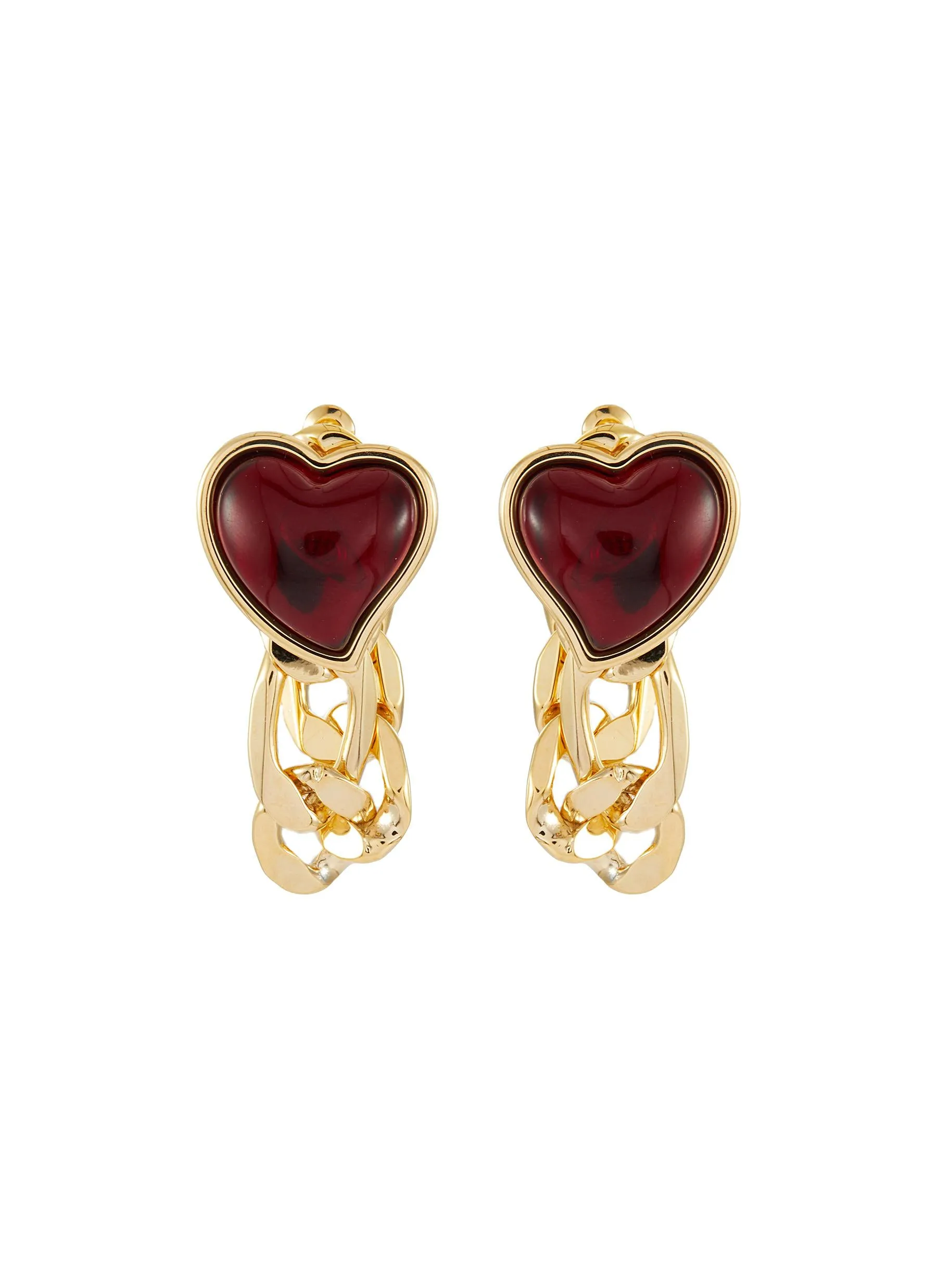 RED HEART STUD GOLD CHAIN EARRING