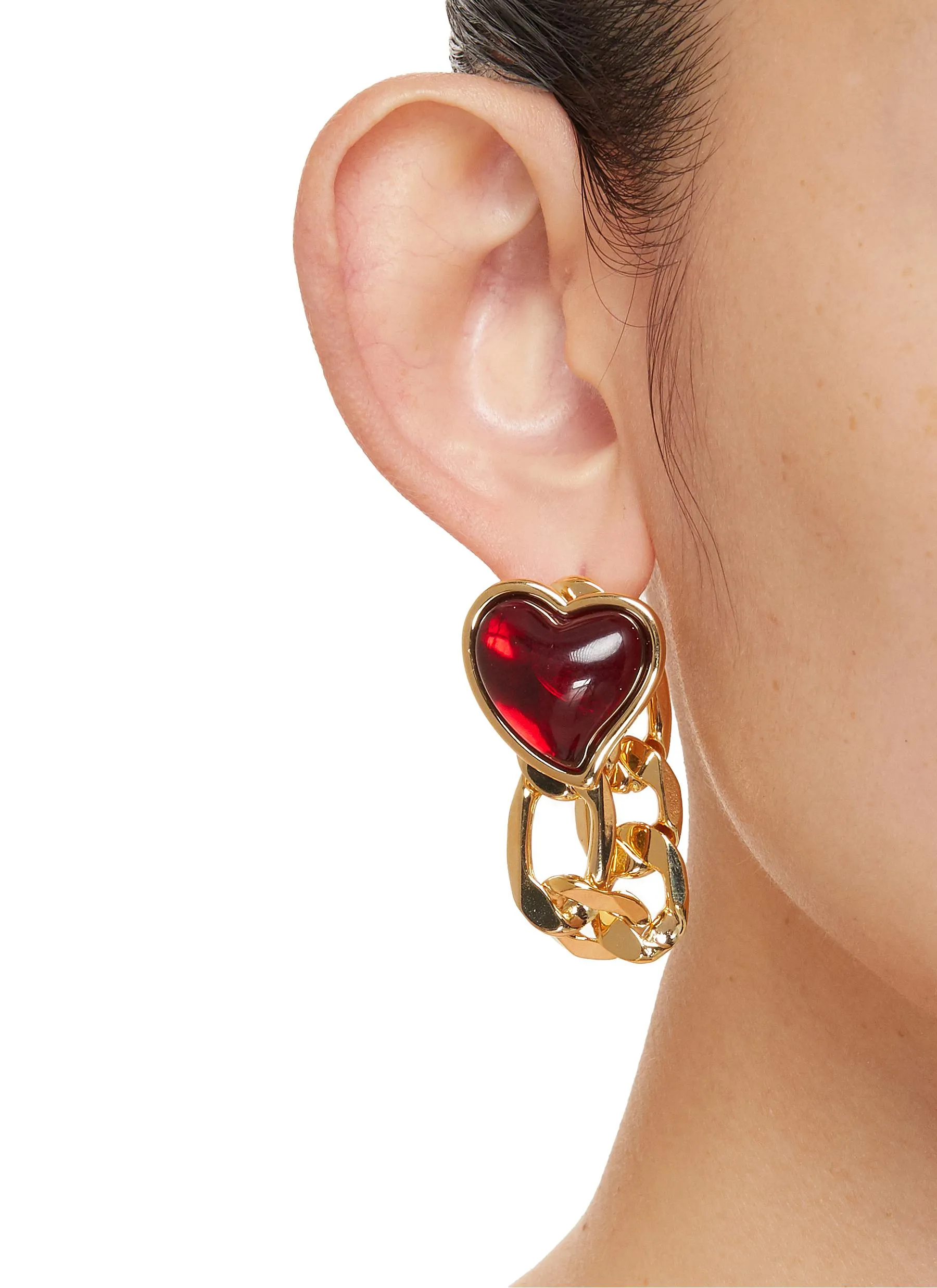 RED HEART STUD GOLD CHAIN EARRING