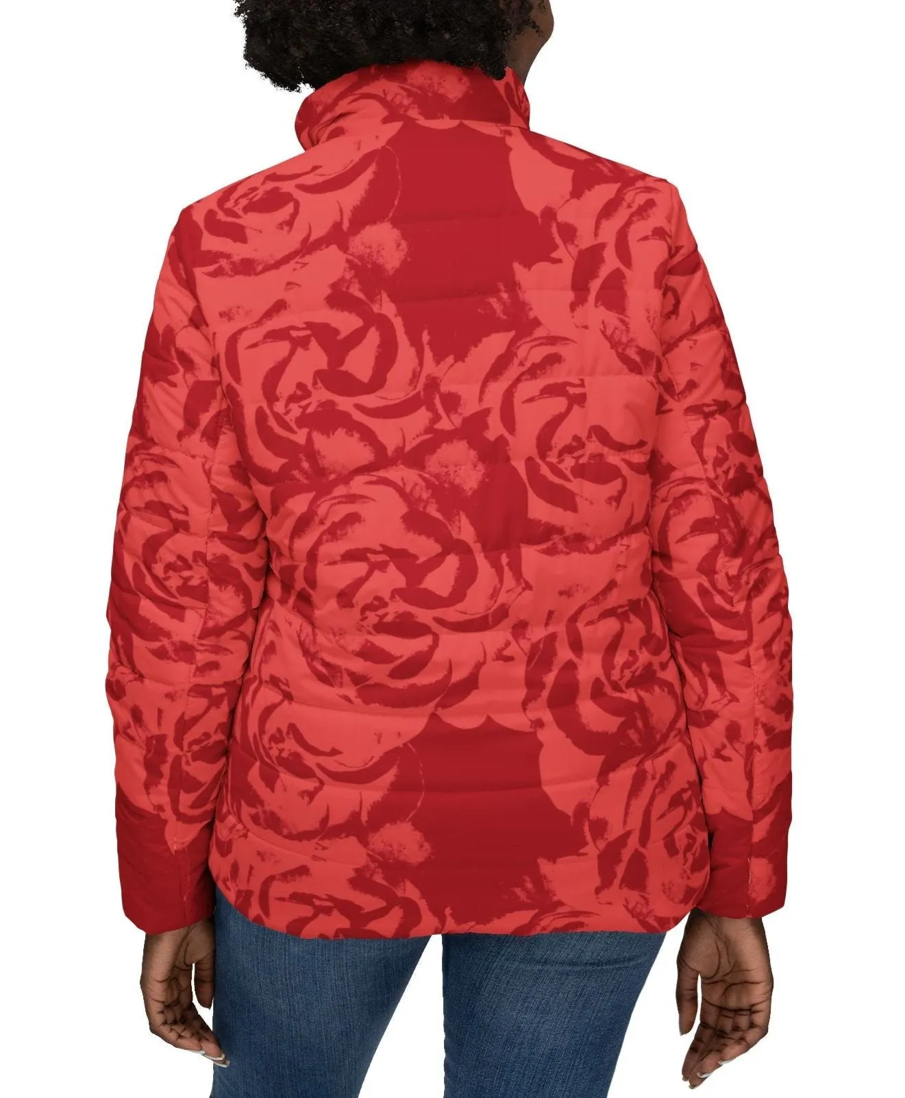 Red Rose Pattern Women’s Puffer Jacket