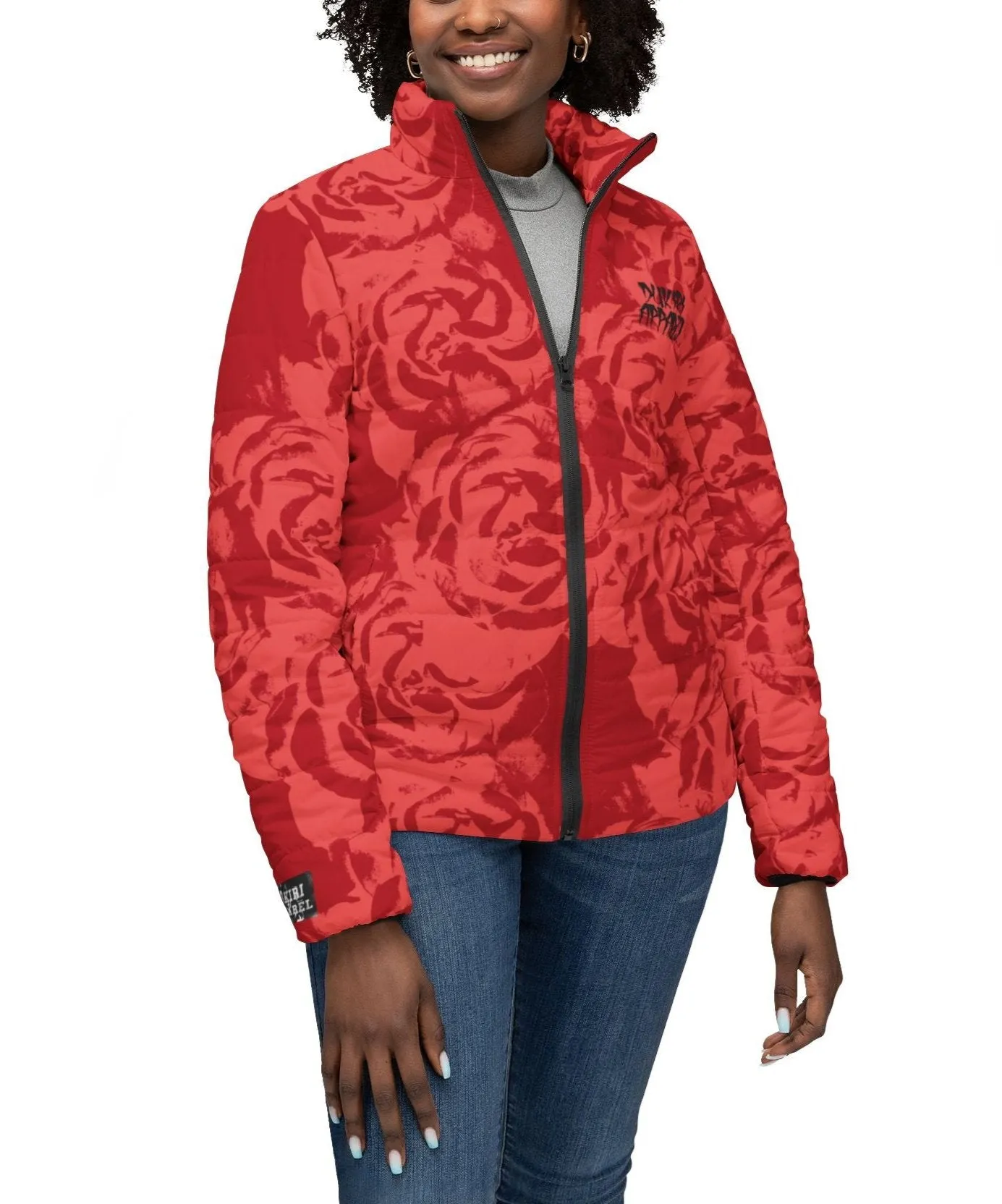 Red Rose Pattern Women’s Puffer Jacket