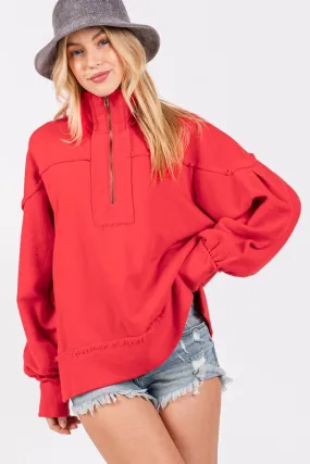 Red Washed Terry Zipup Pullover