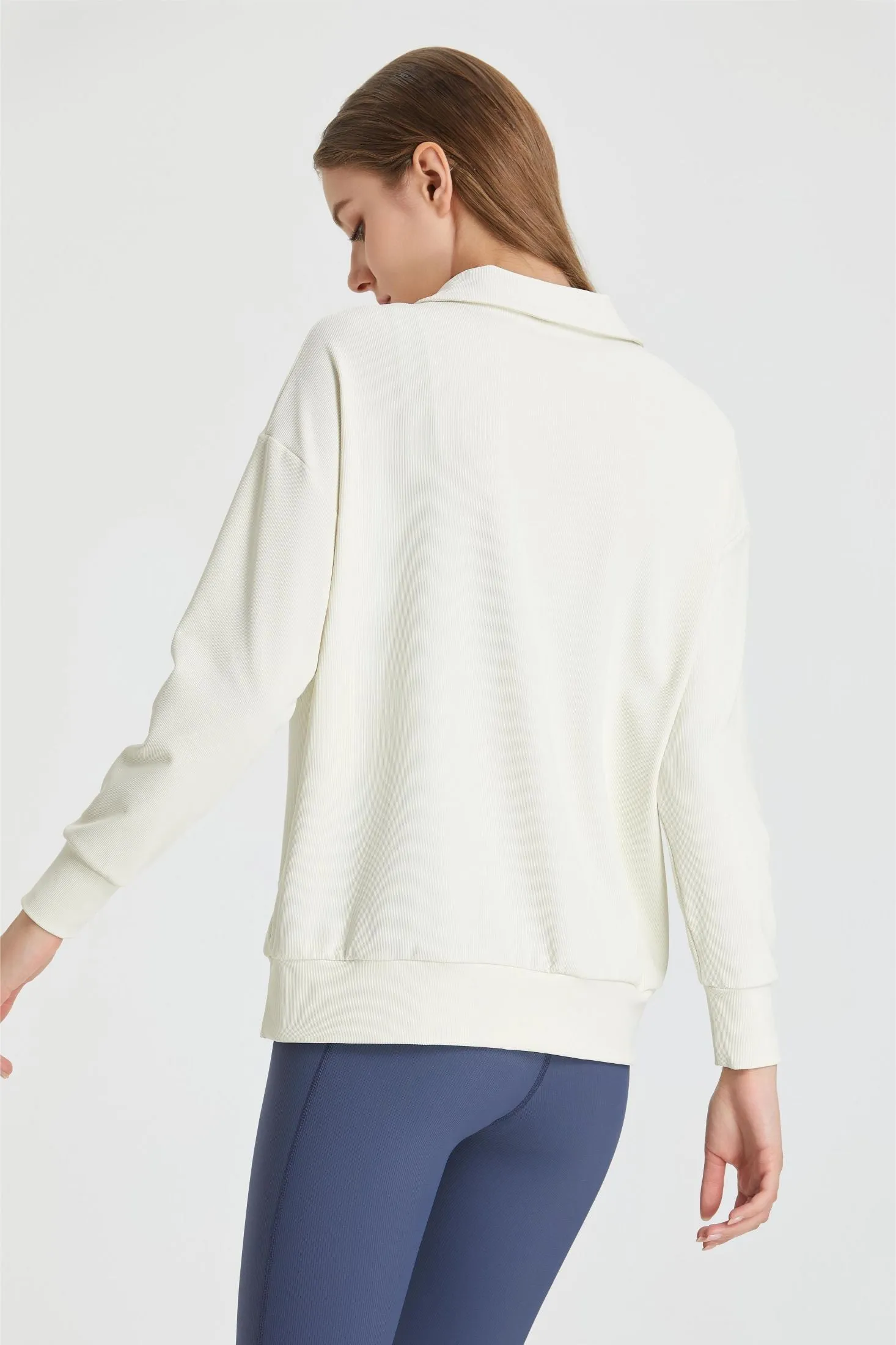 Ribbed Lapel Collar Half-Zip Sweatshirt