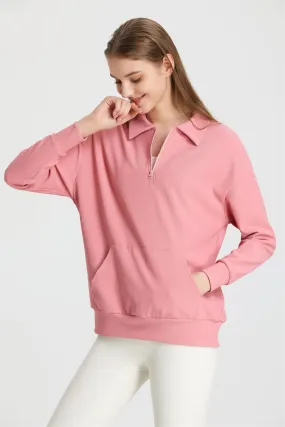 Ribbed Lapel Collar Half-Zip Sweatshirt