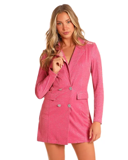 Rock and Roll Cowgirl Women's Pink Iridescent Blazer Dress BWD2R04516