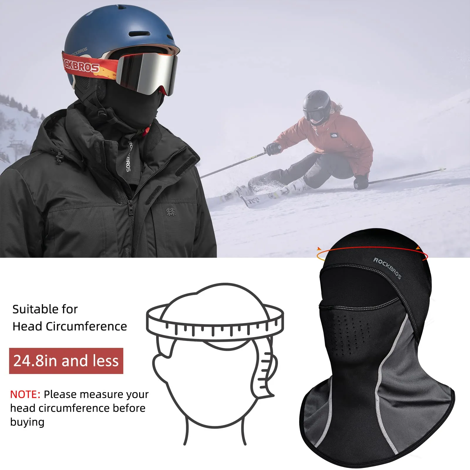 ROCKBROS Winter Ski Mask with Filter Pocket, Full Face Balaclava for Men Women